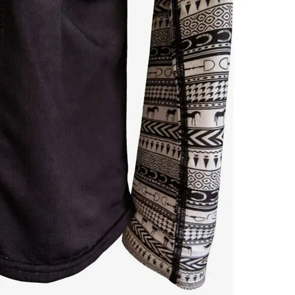 Kerrits Equestrian Zip Up Riding Jacket Top Large Black White Long Sleeve Print - Picture 7 of 13